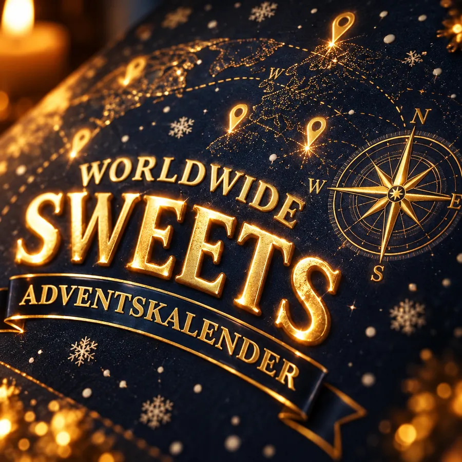 Detail des goldenen Schriftzugs und der Kompassrose im Streiflicht