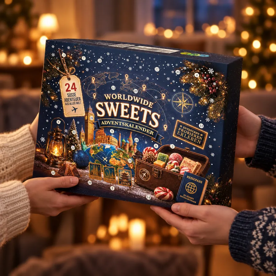 Der Adventskalender wird von zwei Händen überreicht
